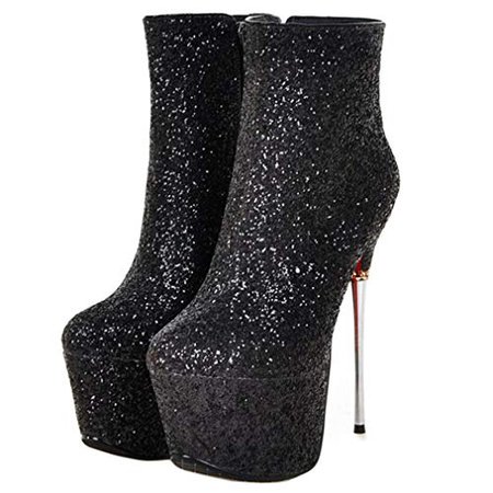 Amazon.com | ENMAYER Women's Glitter Material Shoes High Platform High Heel Boots Zipper | Ankle & Bootie