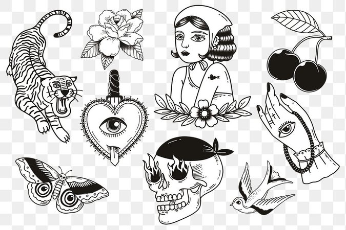 Vintage creative tattoo design png set | Free stock illustration | High Resolution graphic