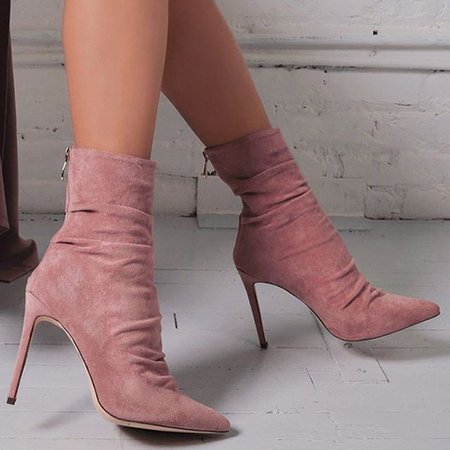 Slouchy pink suede stiletto ankle boots
