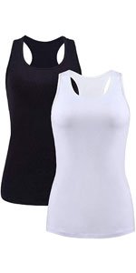 beautyin Women's Camisole Shelf Bra Workout Yoga Tank Tops Camis Black White at Amazon Women’s Clothing store
