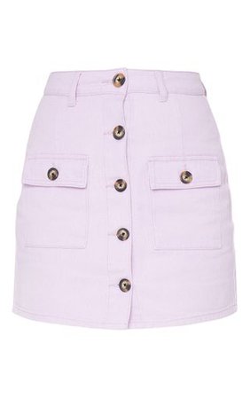 Lilac Button Up Pocket Detail Denim Mini Skirt | PrettyLittleThing
