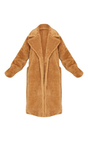 Plus Camel Teddy Belted Midi Coat | PrettyLittleThing USA