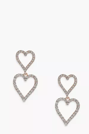 Diamante Heart Drop Earrings | boohoo