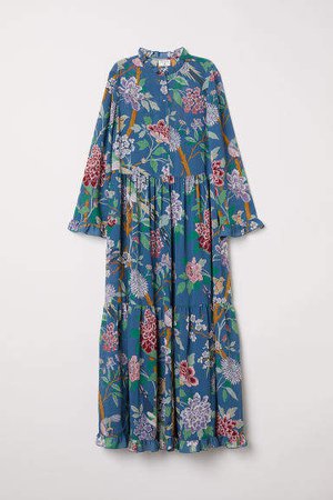 Patterned Chiffon Dress - Blue