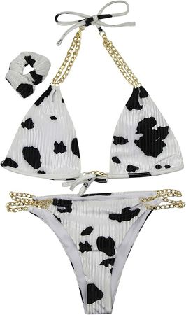 Women's Sexy Cow Print Triangle Bikini