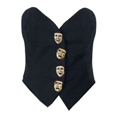 black vintage moschino bustier top gold mask buttons png
