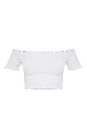 white Short Sleeve Frill Edge Bardot Top | PrettyLittleThing
