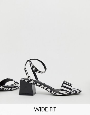 ASOS DESIGN Wide Fit Honeywell block heeled sandals in zebra | ASOS