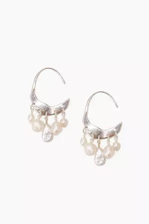 Petite Crescent White Pearl and Silver Hoop Earrings – Chan Luu