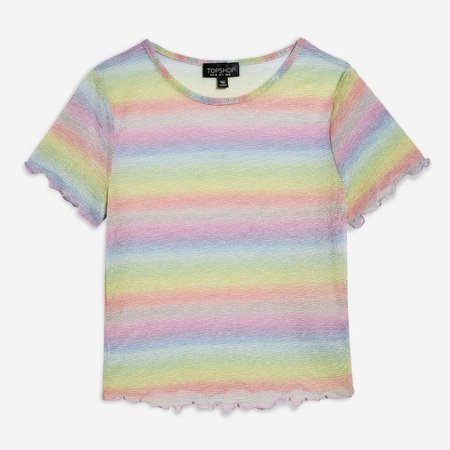 Topshop rainbow glitter pastel sheer mesh tee with frill UK - Depop