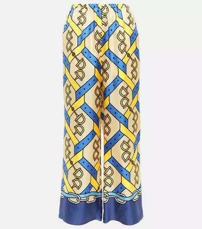 Horsebit Printed Wide Leg Silk Pants in Multicoloured - Gucci | Mytheresa