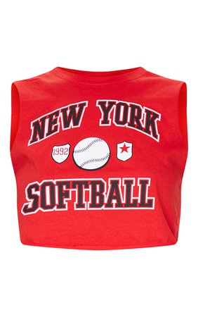 New York Red Softball Cropped Vest | PrettyLittleThing USA