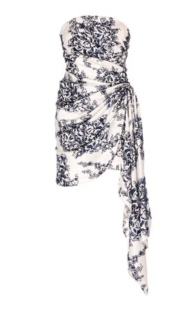 Oscar de la Renta Floral-Patterned Strapless Jersey Mini Dress