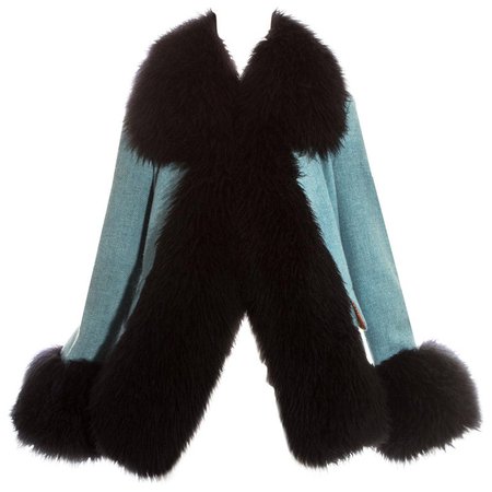 Vivienne Westwood blue tweed and black sheepskin jacket, fw 1991 For Sale at 1stDibs