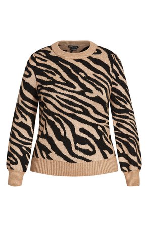 City Chic Tiger Stripe Crewneck Sweater | Nordstrom