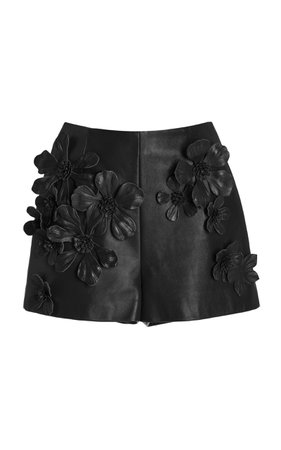 Leather Shorts W/ Flowers By Oscar De La Renta | Moda Operandi