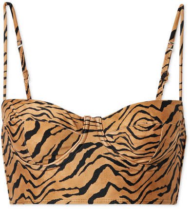 Tiger-print Underwired Bikini Top - Sand