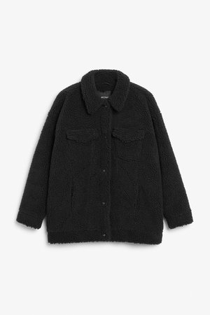 Faux shearling utility jacket - Black magic - Coats & Jackets - Monki SE