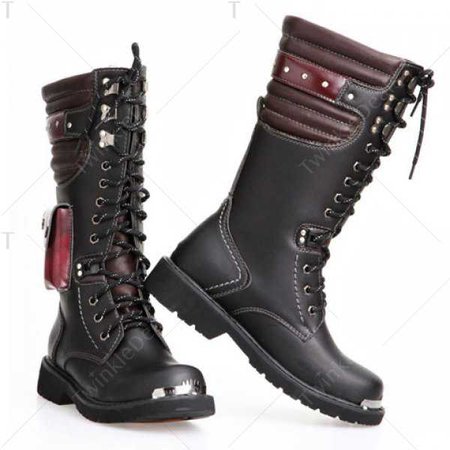 Stylish Color Block and Metal Design Combat Boots For Men In Black,41 | Twinkledeals.com