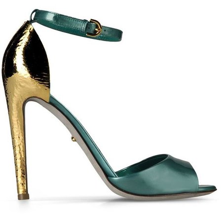 Turquoise & Gold Ankle Strap Open Toe Sandal Heels