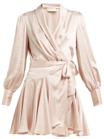 Silk Satin Wrap Dress - Womens - Pink