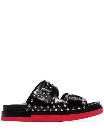Alexander McQueen black studded double-strap leather sandals £434 - Buy Online - Mobile Friendly, Fast Delivery