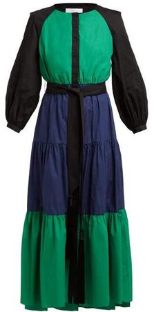 Meret Colour Block Cotton Poplin Midi Dress - Womens - Navy Multi