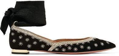 Bliss Embellished Suede Point-toe Flats - Black