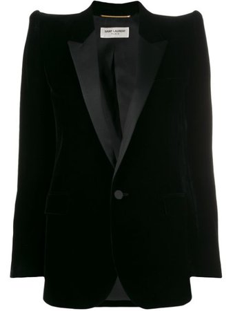 Saint Laurent Exaggerated Shoulder Blazer 594330Y525R Black | Farfetch