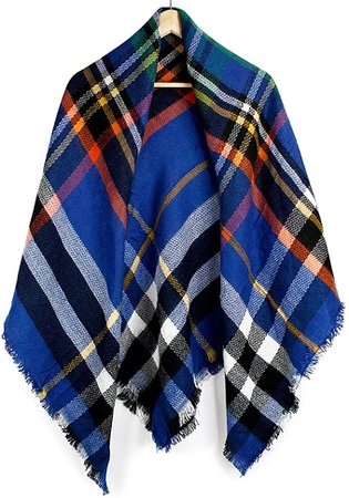 Oct17 Plaid Scarfs for Women Pashmina Tartan Wrap Large Warm Blanket Soft Shawl Checked Winter Fall Scarfs Scarves for Woman (Blue) at Amazon Women’s Clothing store