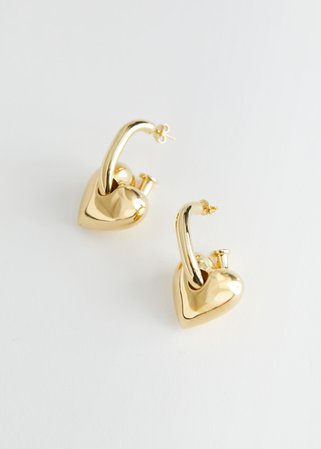 Hanging Heart Pendant Earrings - Gold - Drop earrings - & Other Stories