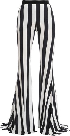 Balmain High-Waist Striped Georgette Flared Pants Size: 34