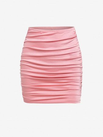 [30% OFF] 2022 ZAFUL Jersey Ruched Mini Bodycon Skirt In LIGHT PINK | ZAFUL