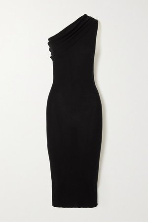 One-shoulder Ribbed Wool Dress - Black