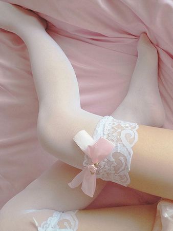 Women Floral Lace Bow Decor Fashionable Over The Knee Socks For Summer | SHEIN USA