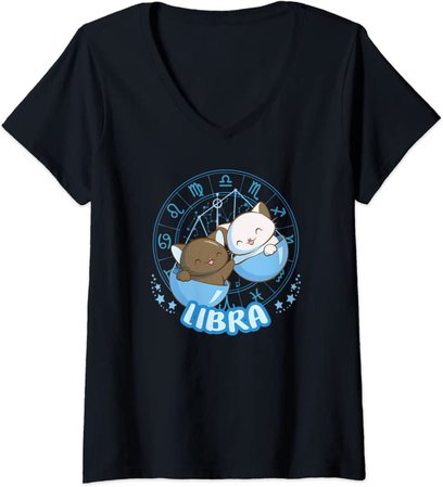 Amazon.com: Womens Kawaii Cats Astrology Zodiac Libra V-Neck T-Shirt: Clothing