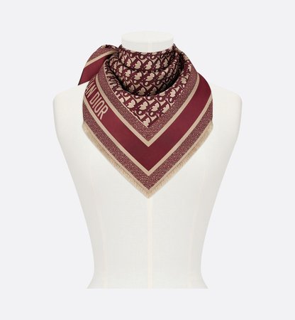 Dior Oblique Square Scarf Burgundy Silk Twill - products | DIOR