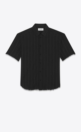 Saint Laurent ‎Cotton Gauze Distressed Shirt With Decorative Stripes ‎ | YSL.com