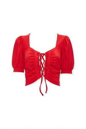 Red Tie-Up Puffy Sleeve Top