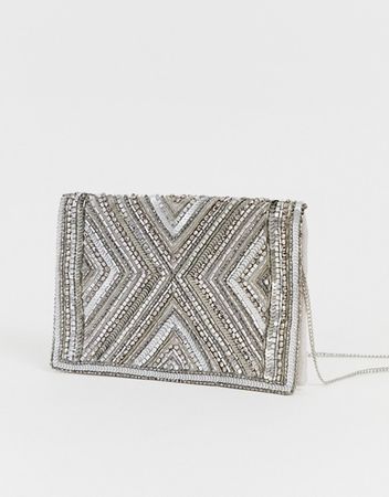 Accessorize Cleo beaded silver clutch bag | ASOS