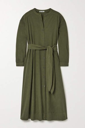 Belted Cotton-poplin Midi Shirt Dress - Army green
