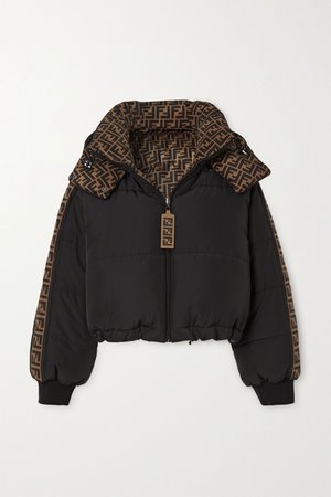 Black Reversible printed quilted shell down bomber jacket | Fendi | NET-A-PORTER
