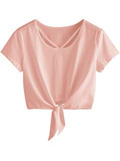 SweatyRocks Women's Summer Short Sleeve Crop Top T-Shirt Tie Front Blouse Top at Amazon Women’s Clothing store:
