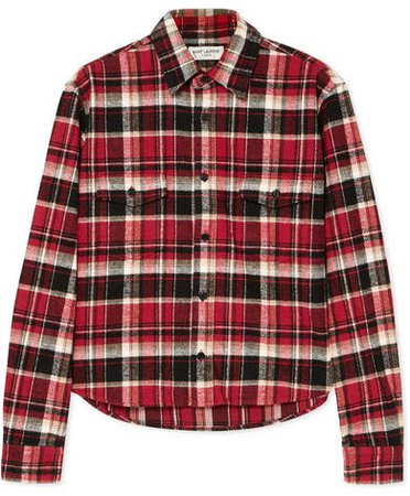 Cropped Checked Cotton-flannel Shirt - Red