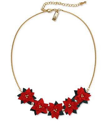 Macy's INC International Concepts INC Gold-Tone Fabric Poinsettia Statement Necklace
