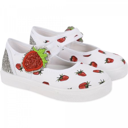 Monnalisa Glitter Detailing Strawberries Print Sandals in Red - BAMBINIFASHION.COM