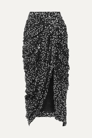 Black Calliandra draped sequin-embellished georgette midi skirt | Isabel Marant | NET-A-PORTER