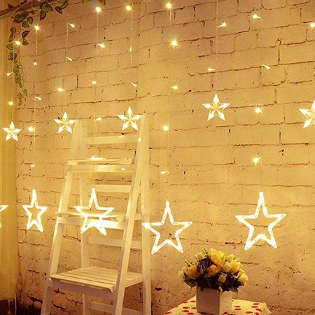 Star Curtain Lights, 8 Modes, 29V, with 12 Stars 138pcs LED Waterproof Linkable Curtain String Lights, Warm White String Light for Christmas/Halloween/Wedding/Party Backdrop, UL Listed - - Amazon.com