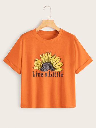 Letter And Sunflower Print Tee | ROMWE