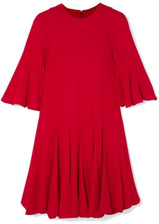 Pleated Silk Crepe De Chine Mini Dress - Red